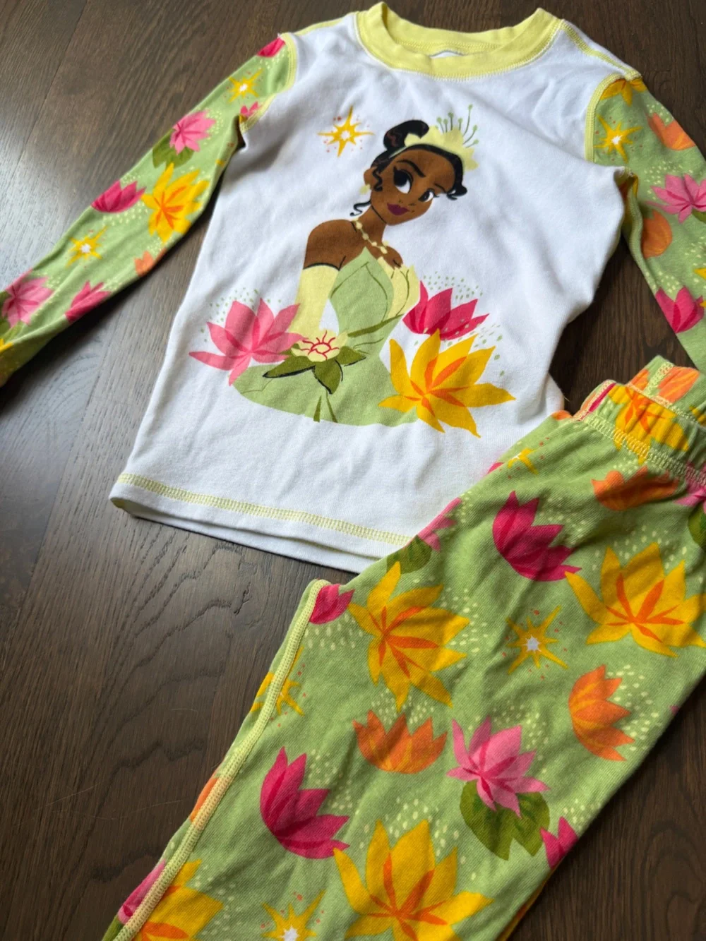 Disney Tiana Floral Pj Set in Green, Yellow & Pink